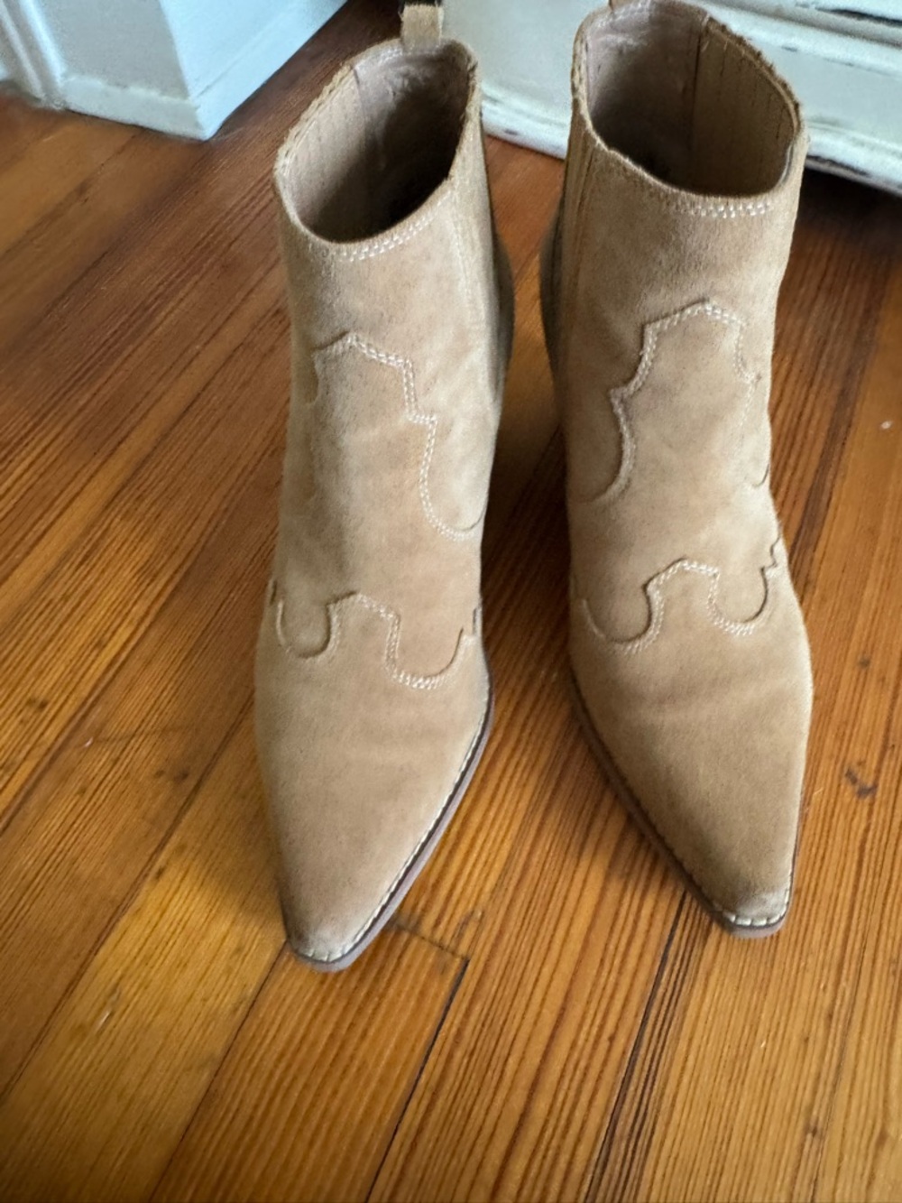 Sam Edelman Tan Suede Pointed-Toe Ankle Booties